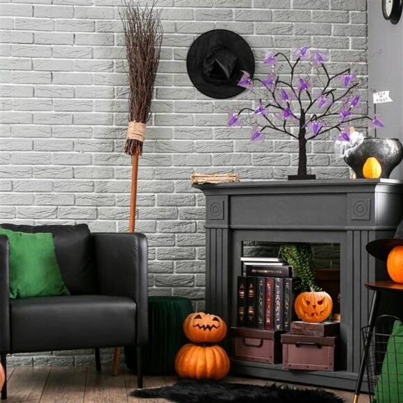 Doolland 21 In Halloween Willow Tree,Halloween Lighted Tree with 24 Purple Bats - Picture 4 of 9